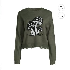 Olive green mushroom knit sweater